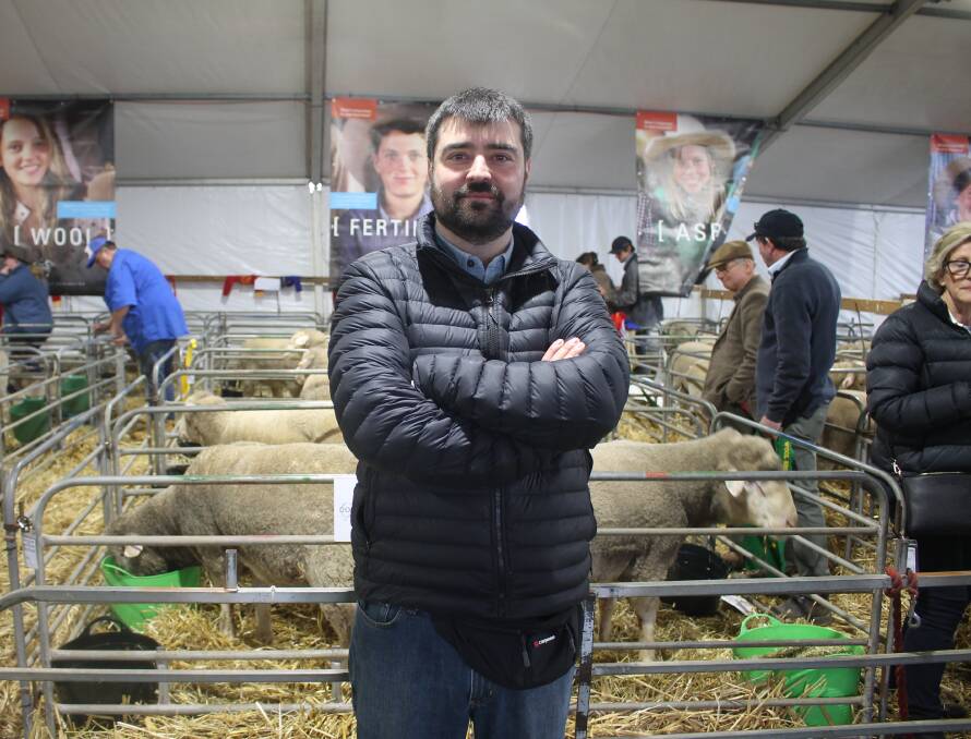The Australian Sheep & Wool Show was the first stop on Jose M. Gutierrez's Australian trip. He runs 200 Dohne sheep on his farm Chanarcillo located in Punta Arenas, Tierra del Fuego, Chile. Picture by Philippe Perez