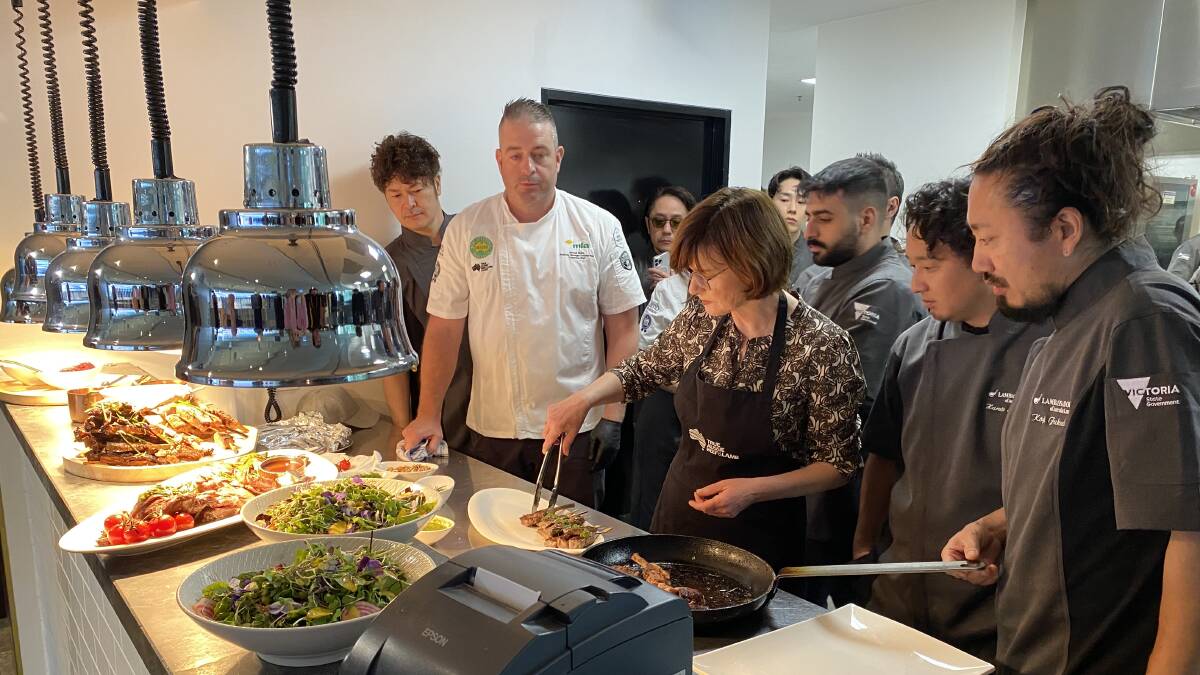 CHEF'S SPECIAL: Agriculture Minister Mary-Anne Thomas demonstrating her cooking skills for international chefs from 10 countriues ahead of the 2022 Lambassador series of workshops.
