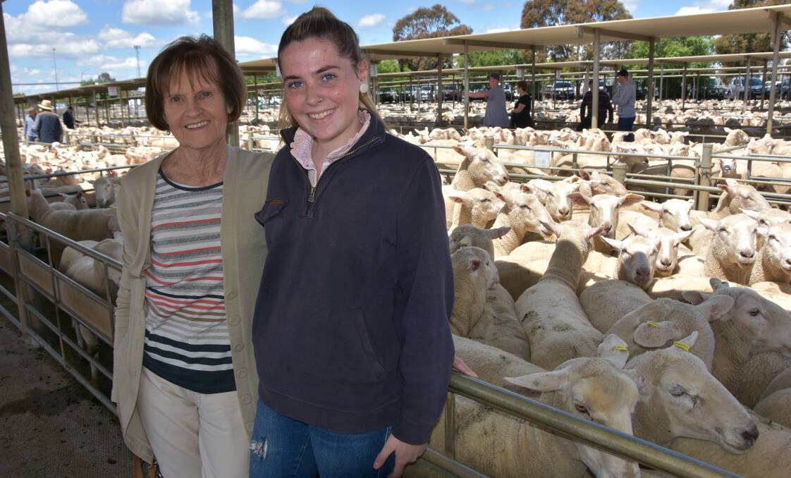 Flo and Melea Pitson, Bagshot, sold 97 16-17-month-old ewes, 58kg, for $280 at Bendigo's recent first-cross ewe sale.