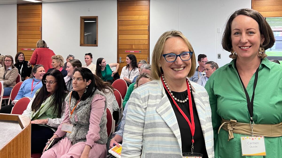 Regional Business Lawyers principal Georgina Ryan with AgriFocused director Carmen Quade who presented recently at the 2023 WoTL Thriving Womens Conference in Wagga Wagga. Picture supplied.