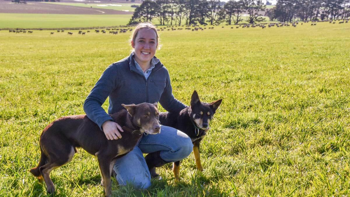 LEADERSHIP: Katherine Bain, Stockyard Hill with Zippy and Lenny. Ms Bain says more young people in agriculture are becoming focused on gaining management skills.