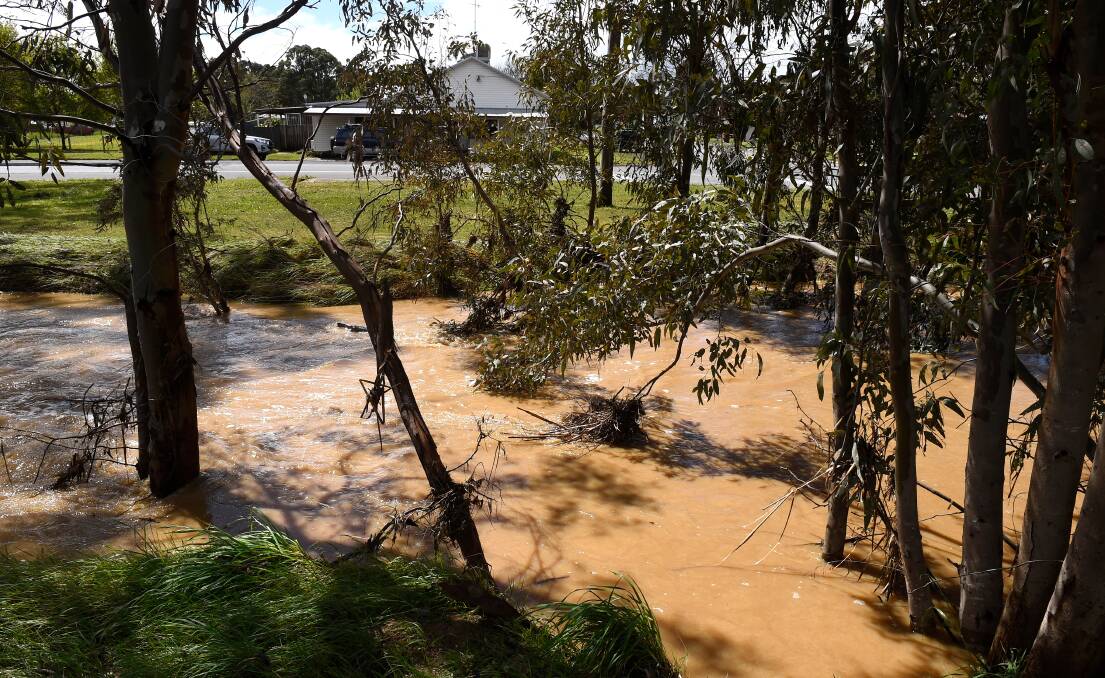 The Burnbank Creek had sunk - and was slowing rising again - by Friday afternoon. Thursday night's burst banks seeped into buildings up to 100m away - incluiding the Elliotts' home (above). Picture by Adam Trafford. 