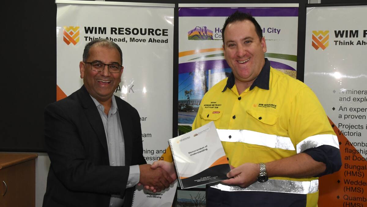 Horsham Rural City Council CEO Sunil Bhalla with WIM Resources Director of Projects Michael Winternitz. File Picture