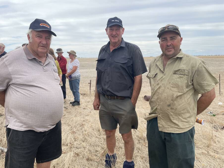 Joining the gathering at Wade's Termination Point was former West Wimmera mayor Bruce Meyer, Adrian Coad and mayor Tim Meyer. Picture by Sheryl Lowe