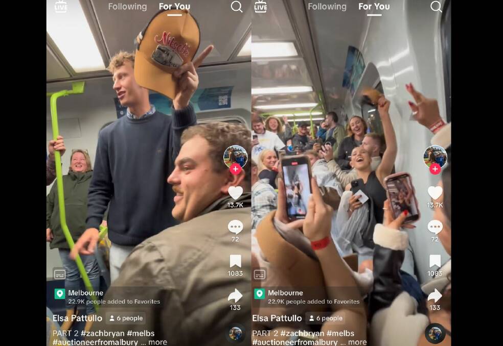 Harry Cozens, Albury, auctioned a CTC hat on a Melbourne train, and online videos have reached a collective 1.4-million views. Pictures supplied