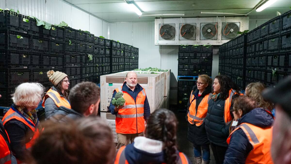 VEG Education trainer Mark Pulin guided 65 teachers around a Werribee South food growing and packaging facility for behind-the-scenes insight.
