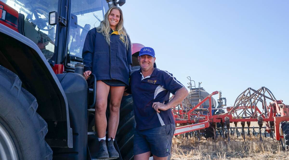 Lilly Watts, 20, travelled from Exmouth, Western Australia, to work alongside Bryce Warner at Nhill. Picture by Rachel Simmonds