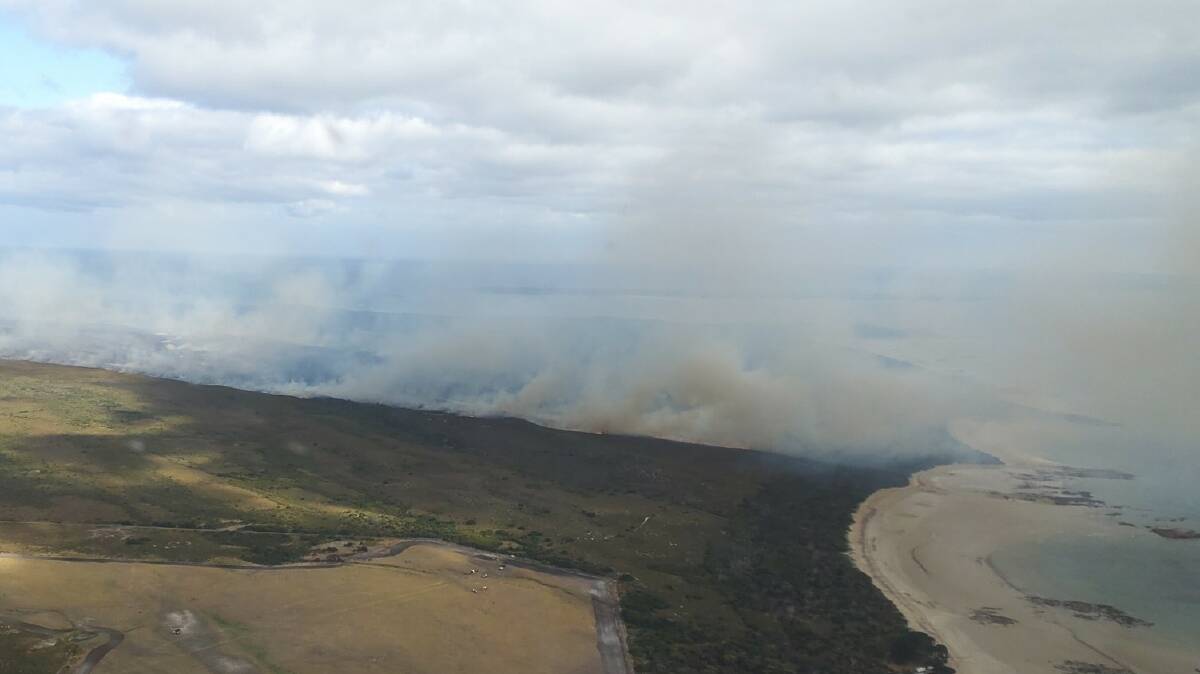 A 166-hectare fire is burning in a conservation area at Waterhouse, Tas. Picture supplied