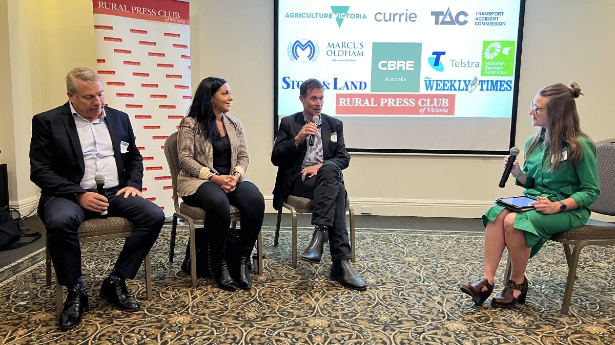 A panel about the supply chain and national food security included international agricultural researcher Leigh Vial, Victorian Farmers Federation president Emma Germano, Bayer Crop Science's Warren Wood, and moderator Weekly Times deputy editor Camille Smith. Picture supplied