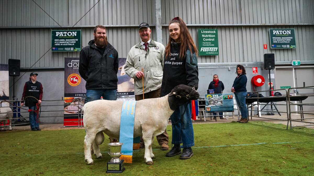 Sponsor Tim Johnson, ASWS judge Wicus Cronje and Meghan Veitch, Kaya Dorper, with the supreme champion. Picture by Rachel Simmonds