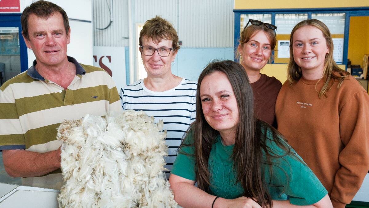 Sandy, Jane, Erin, Alice and Isla Gordon, Woodside, travelled to the National Wool Selling Centre in Melbourne on Tuesday to see their wool go under the hammer before the Easter recess. Picture by Rachel Simmonds