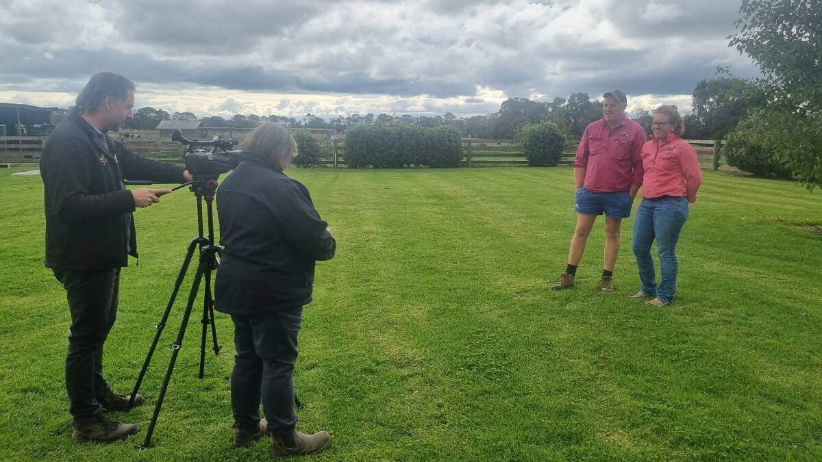 Greg and Kim Wilson, Irrewillipe, being interviewed by WestVic Dairy about the Great South West Awards. Picture supplied