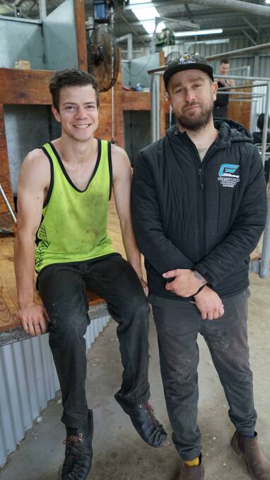 Cutting Edge Shearing shearer Lachie Partridge and manager Michael Sorenson encouraged young people to look into joining the industry. Picture by Rachel Simmonds