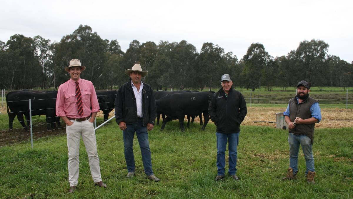 Oliver Mason, Elders Albury, co-stud principal Ian Bates, Riddellvue Angus, Andrew Allan Nutrien Alexandra, James cassidy, Onalim Nominees manager. Picture supplied 