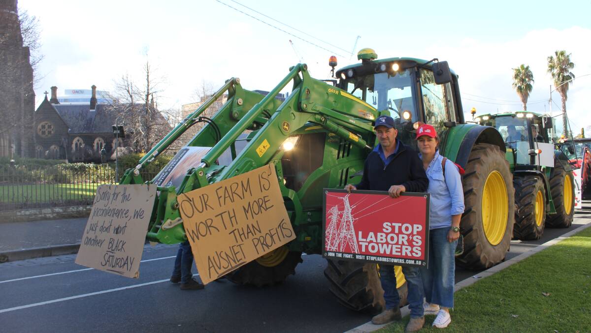 Martin and Loretta Conroy, Ballan are in protest of the towers, with concerns it could spark another major bush fire. Picture by Holly McGuinness