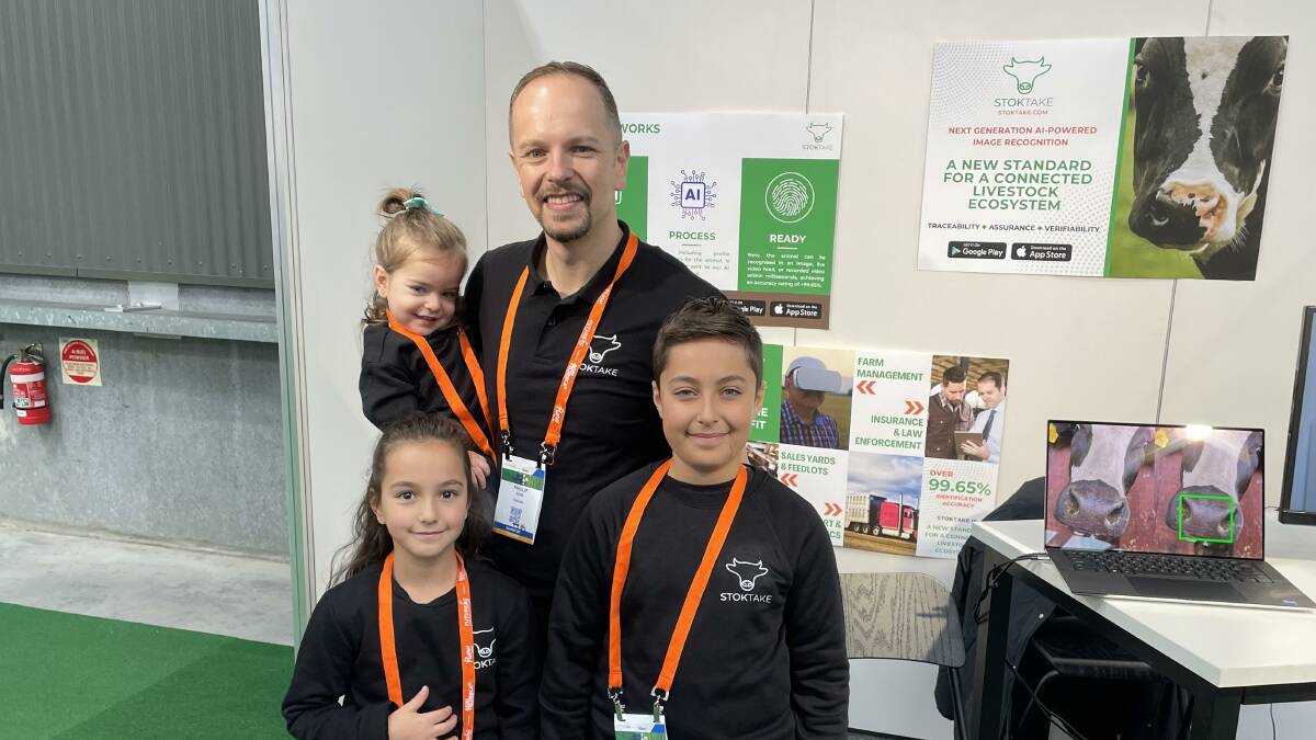 Dr Philip Zada, Melbourne, with his children Eli (10), Selina (7) and Allanna (18 months), at the Future Ag Expo. Picture by Barry Murphy 