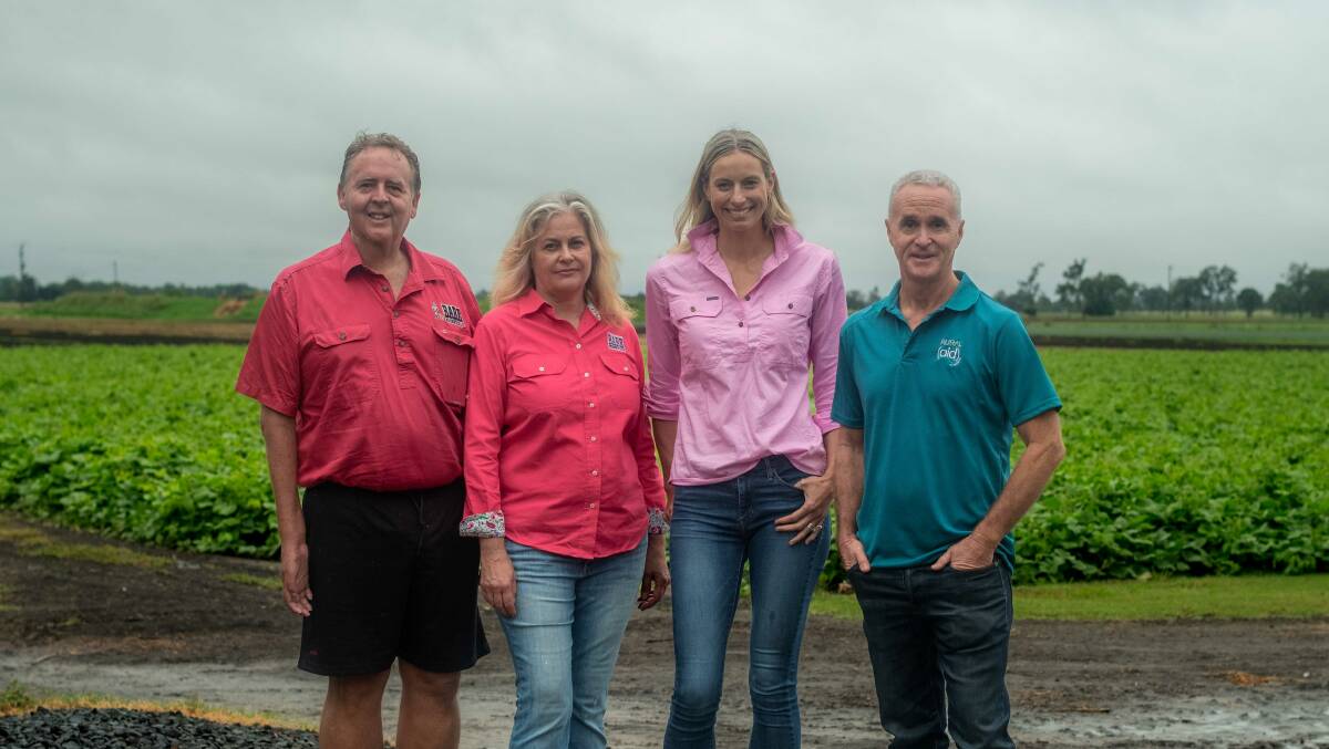 Lockyer Valley farmers Brendan and Janne Dipple, QLD, with Mates Day Ambassador Laura Geitz and Rural Aid chief executive John Warlters. Picture supplied