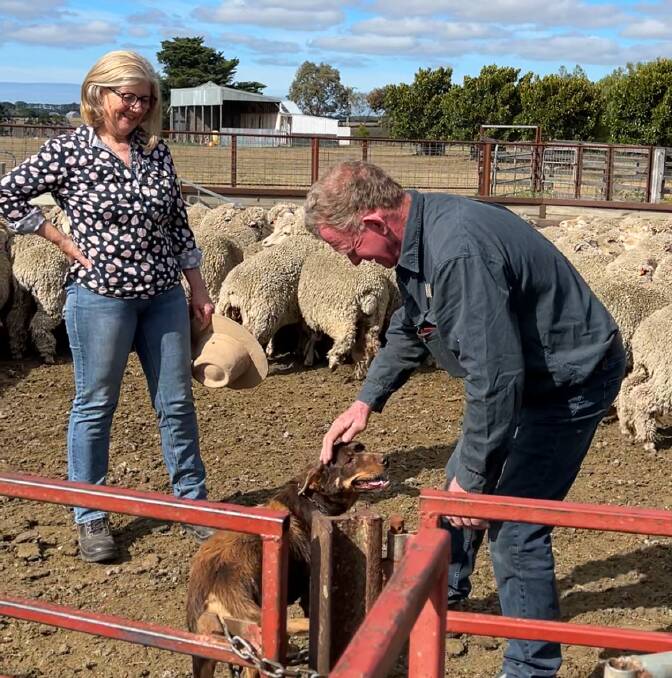 Woolsthorpe woolgrowers Susan and Brendan Finnigan said there should be a Merino on Australian stamps. Picture by Joely Mitchell