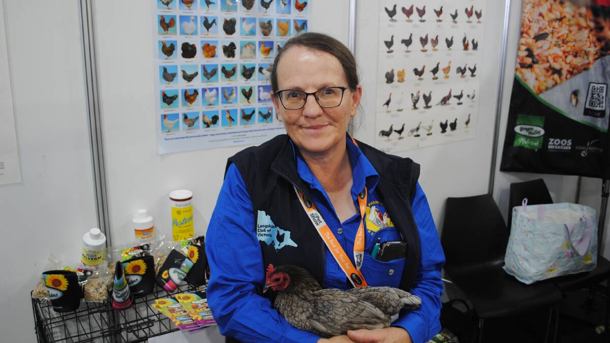 Victorian Poultry Fanciers Association (VPFA) secretary Anne Beaty, Congupna, at the Melbourne Showgrounds on Saturday. Picture by Barry Murphy 