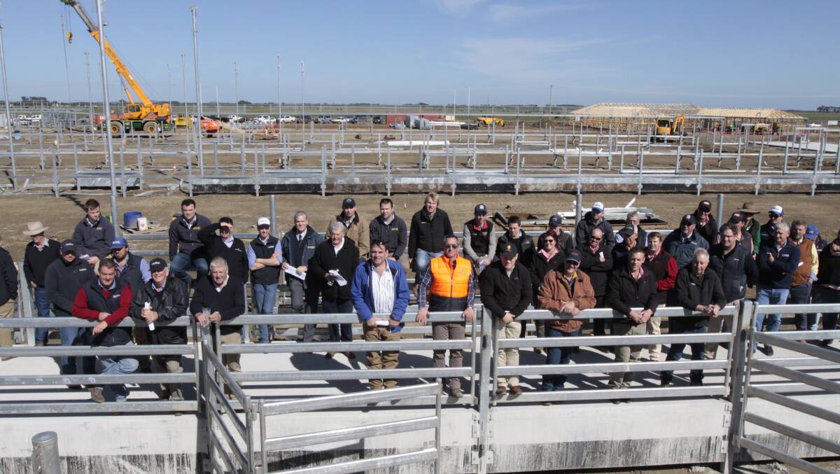 Support: Western Victoria Livestock Exchange directors (front centre) with some of the 60 stock agents they showed around the facility that is due to open early next year.