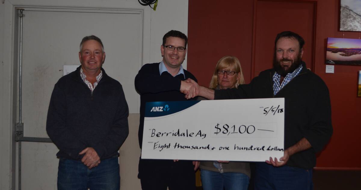 Andrew Treweeke, ANZ Agribusiness, Goulburn (second from left) presenting cheque for sponsorship to committee members Lawrence Clifford, Liz Walters and Tim Jardine.