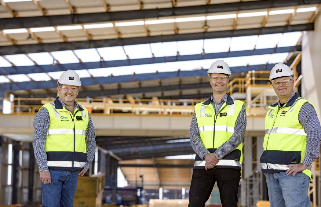 Damian Hollitt, Gerard Buckle and Paul Hampel at Incitec Pivot’s new complex at Port Adelaide which is big enough to store 50,000 tonnes of fertiliser, a Ranco five hopper blender and loading facilities.