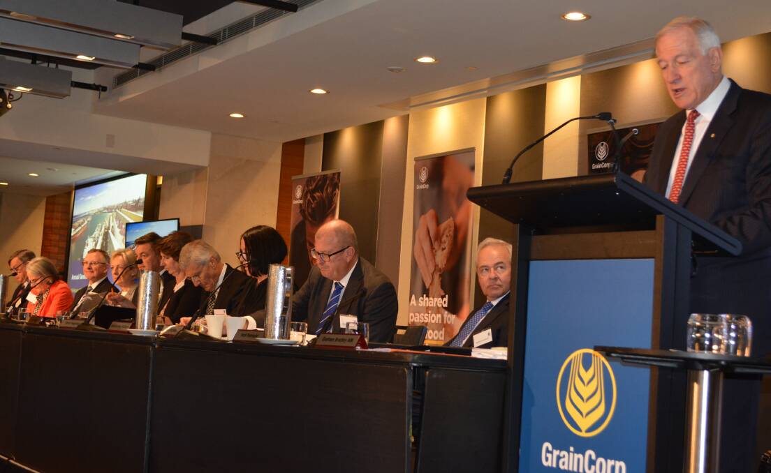 Chairman, Braham Bradley, with the GrainCorp board, addressing Wednesday's annual general meeting in Sydney.