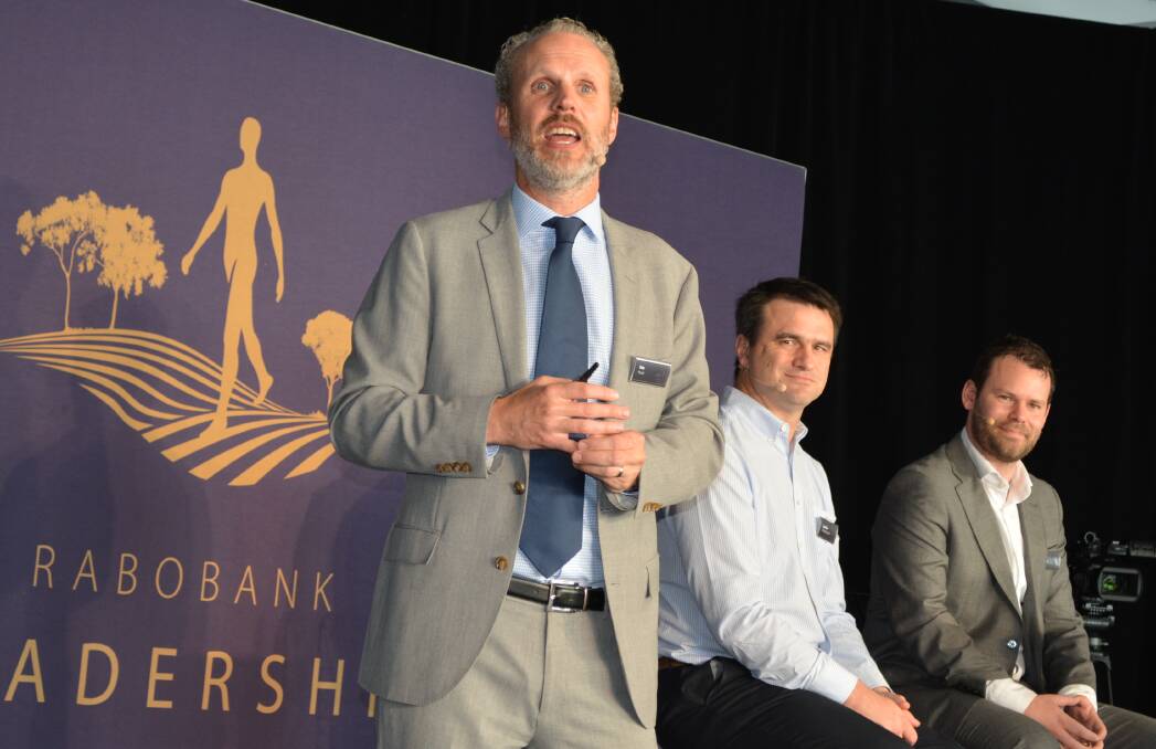 Rabobank sustainability forum leader, Tim Hunt, with panelists Lachlan Monsbourgh and Blake Holgate. 
