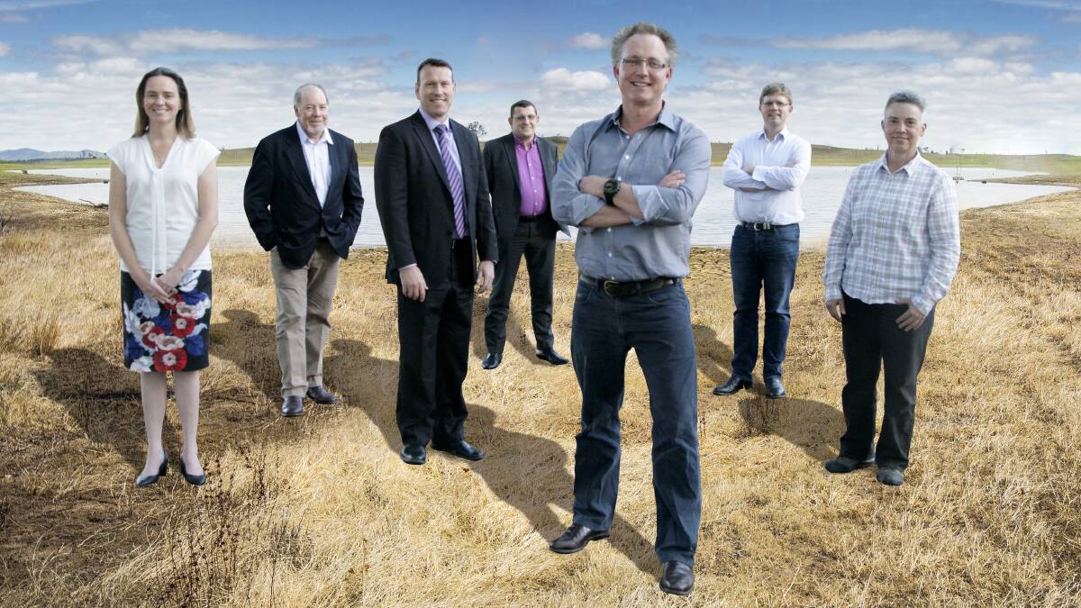 Investigating options for a dam are Michelle Watson, of Jacobs, Glen Graham, MITEZ CEO, Rob Kennedy, of Jacobs, Mike Budahazy, of Jacobs, Angus MacDonald, of Jacobs, Matt Bradbury, of Jacobs, Romy Greiner,  MITEZ project manager. Photo: Supplied by Jacobs.