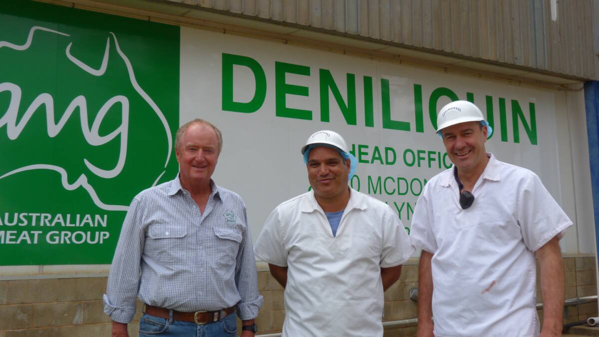 AMG Deniliquin: Livestock buyer Noel Rutley, operations manager, Bernie Cabral and plant manager, Will Cowley
