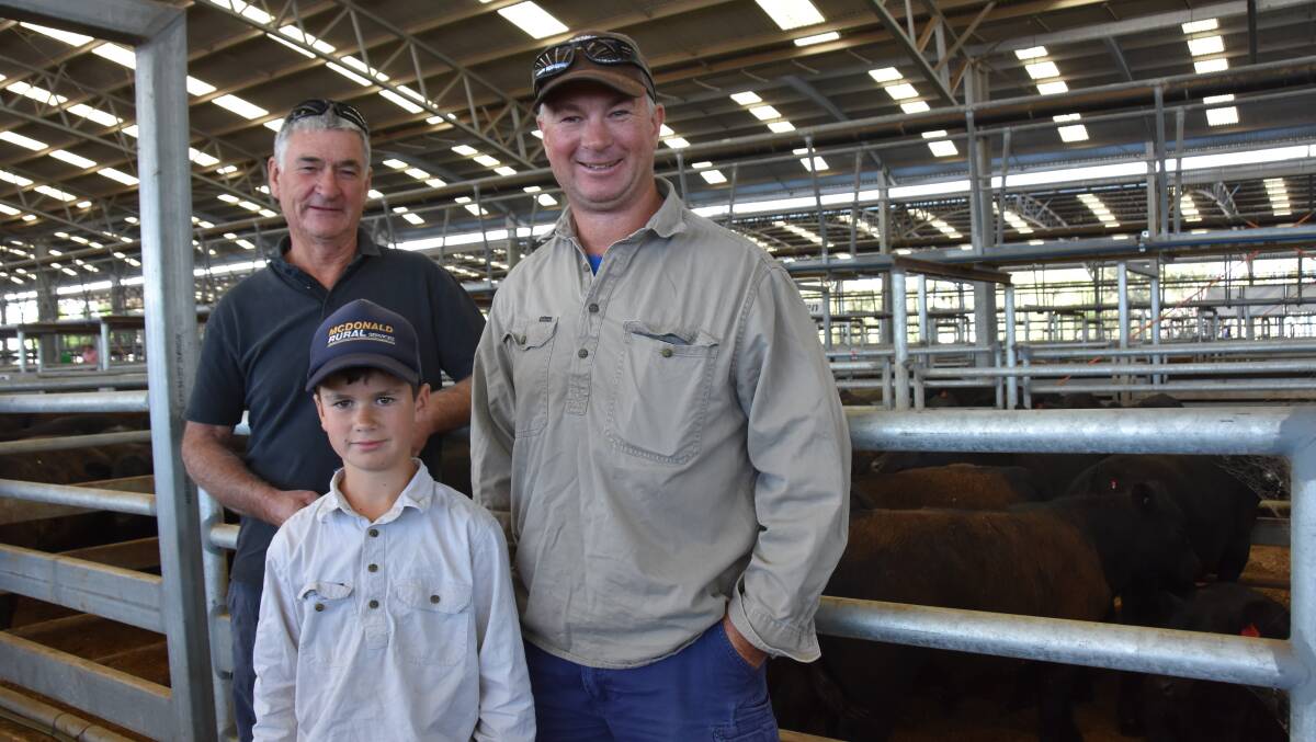 Chris, Hamish and Rick Iredell, Powers Creek, Vic, had a terrific run of 97 March and April drop Angus steers. These 382kg steers topped at $1700.