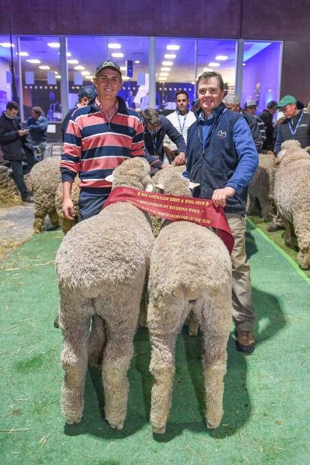 Angus and Tom Ashby, North Ashrose, Gulnare, with their reserve champion national March shorn pair.