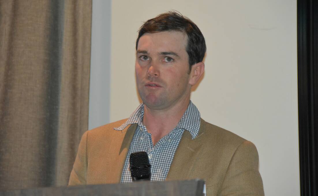 Angus stud breeder Brad Cavanagh speaking at the ARCBA conference in Brisbane last week.