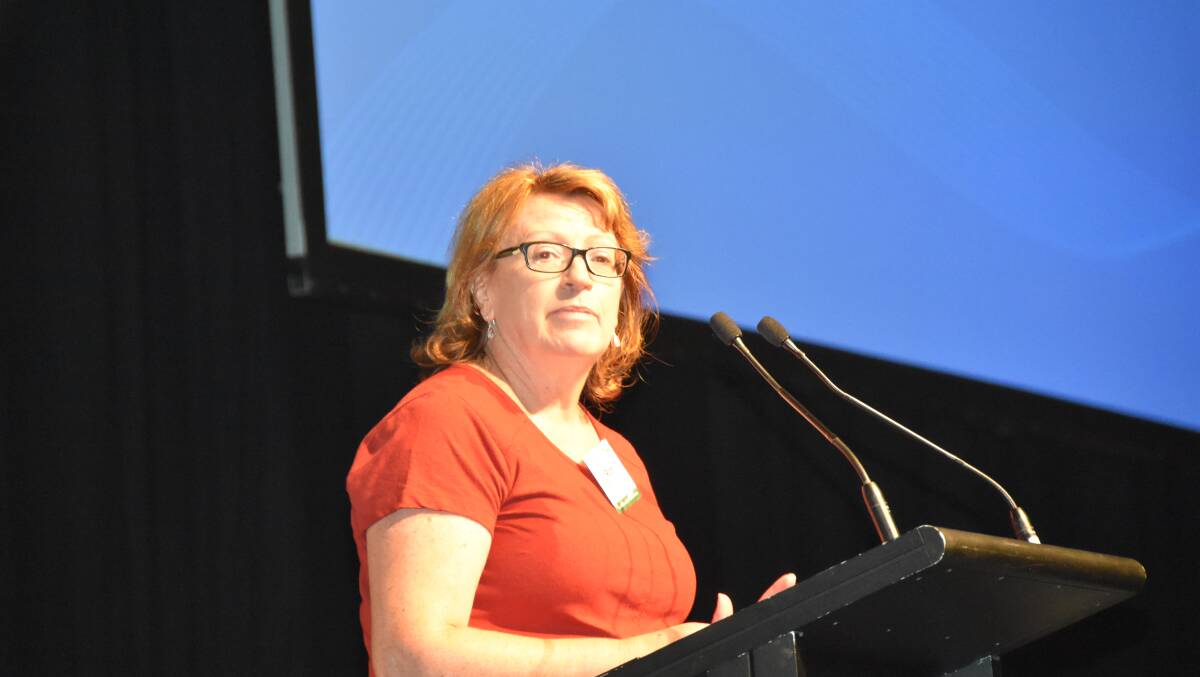Associate Professor Ruth Nettle, who leads the Rural Innovation Research Group at the University of Melbourne, speaking on farm adoption at a livestock breeding event in Brisbane.