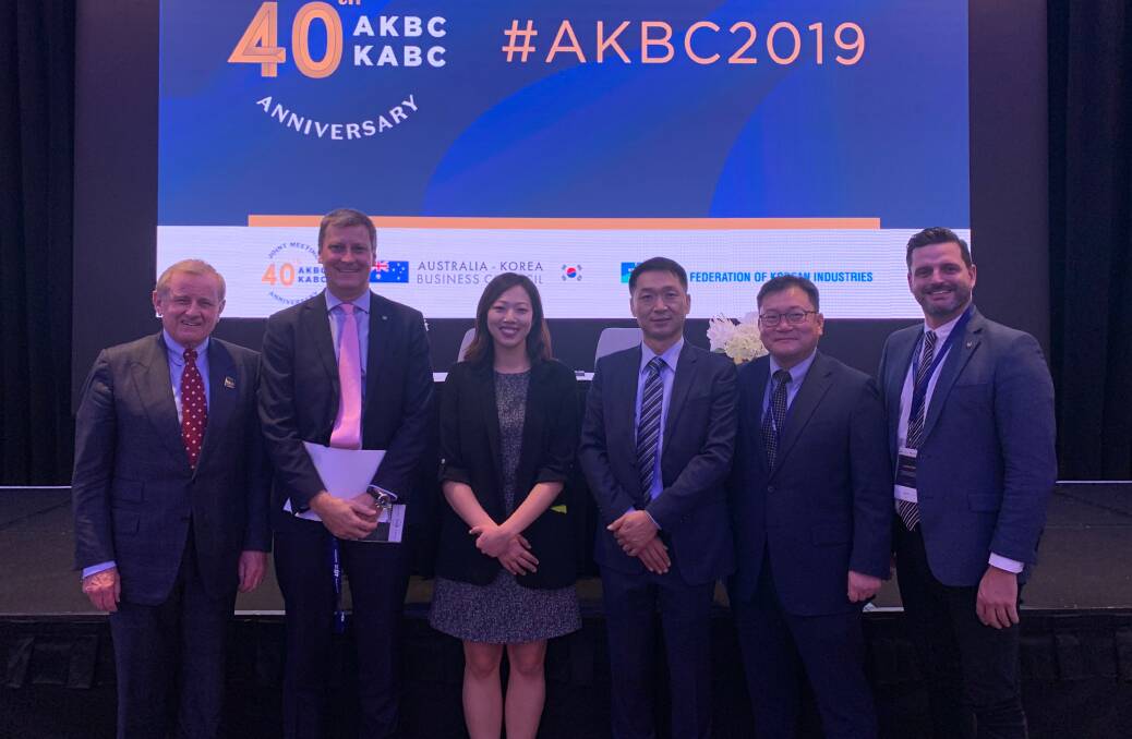 PARTNERS: Trade and beef industry stalwart Simon Crean, AACo's Hugh Killen, E-Mart's Somin Lee, OK Meats' Mr Hong and Mr Kim and AACo sales manager Andrew Shofay at the Korea Business Council Meeting in Sydney this week.