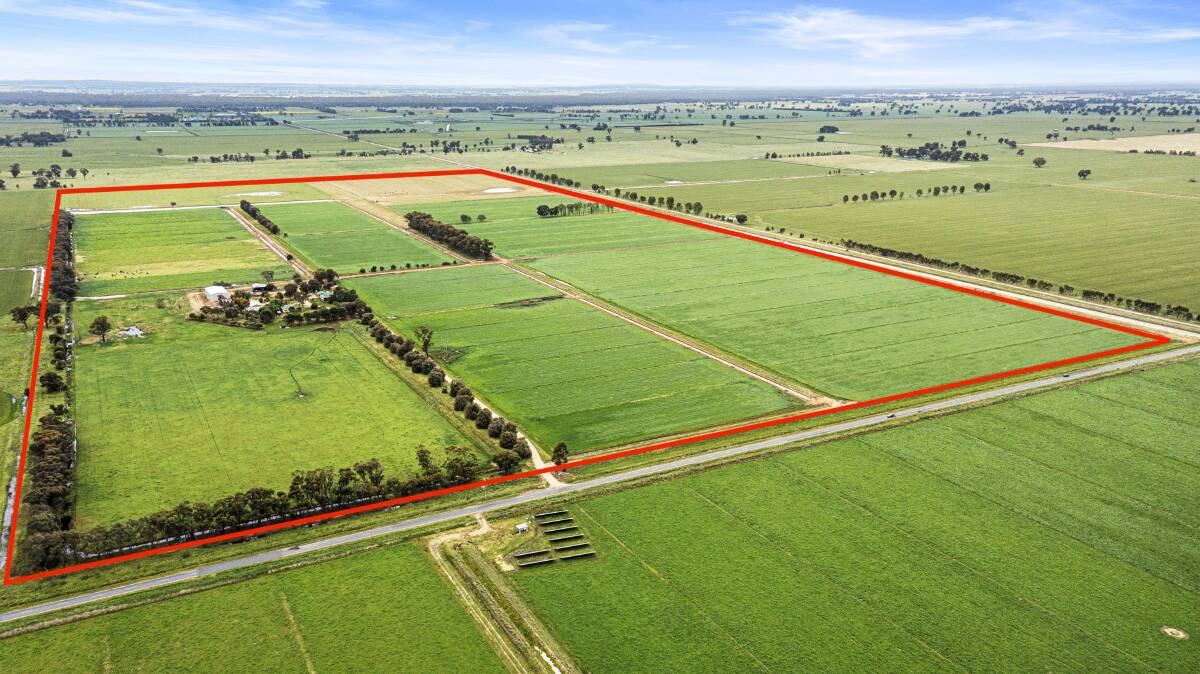 The flood-irrigated Boosey farm for sale at $7247 per acre.