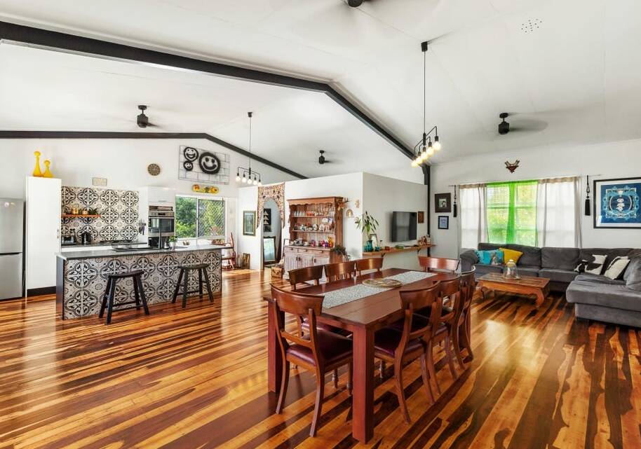 This former church at Innisfail has been converted to a home and is offered for holiday leasing. Picture: First National Real Estate.