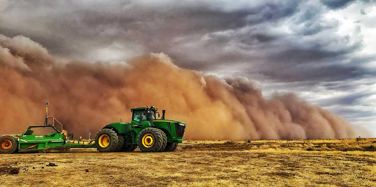 A dust storm blowing through Durham Ox in Victoria's north in 2019, the same year a project hoping to tame them began in the Mallee. Picture from Drew Chislett 