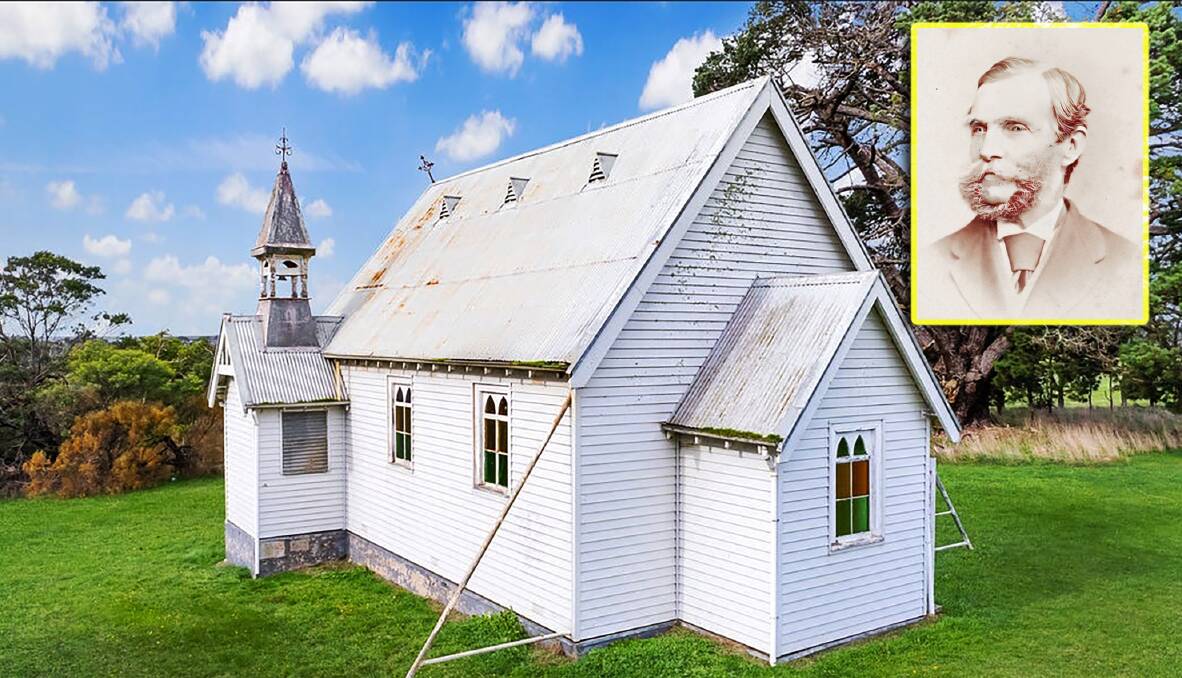 One of Victoria's earliest squatters, Cecil Pybus Cook (inset), built this church more than a century ago in the south-west to honour his wife. Pictures supplied