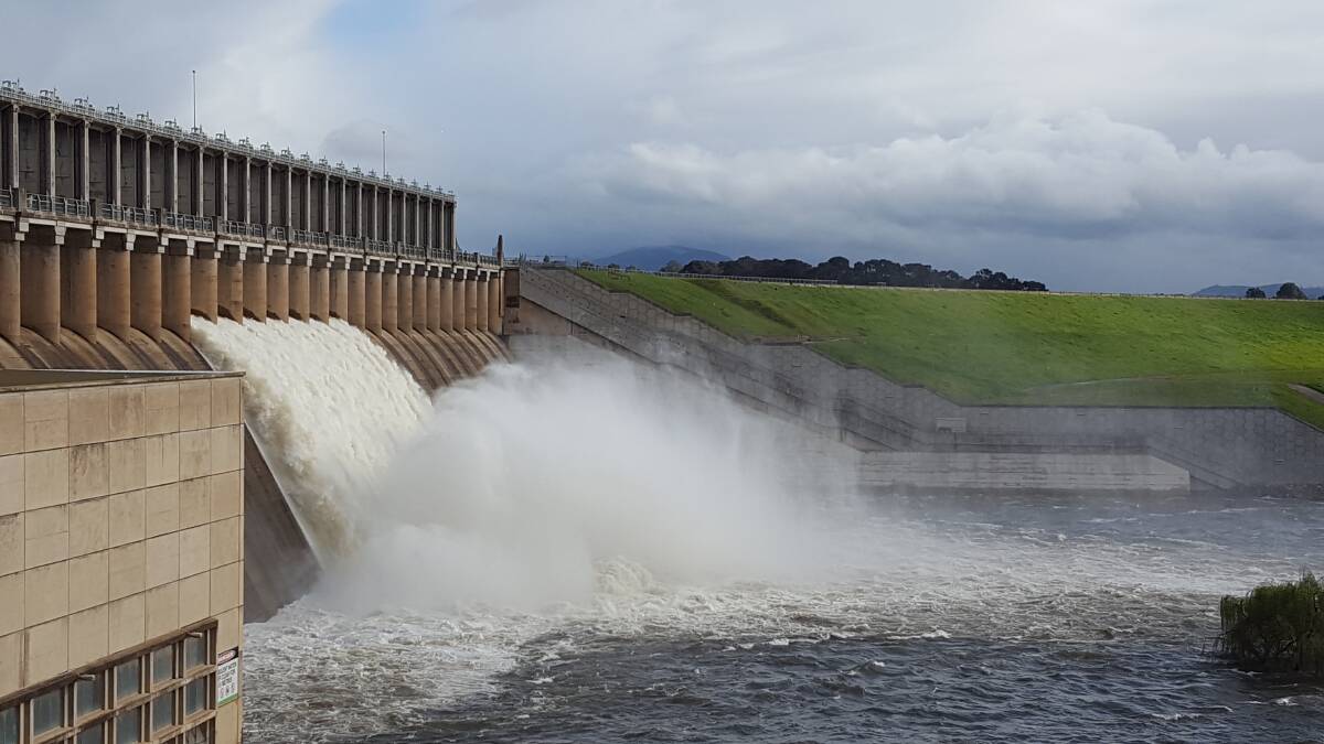 The Hume Dam's spillway is in action to try and remedy Albury's drinking water problems. File picture.