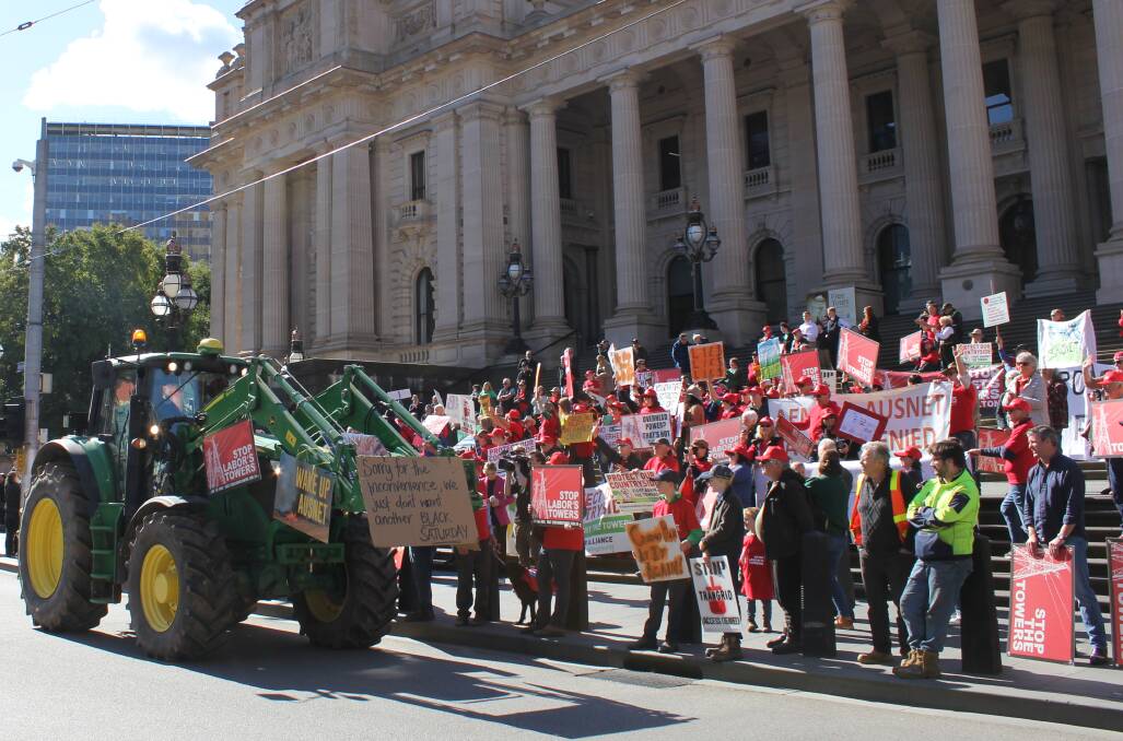 Hot on the heels of an angry protest in Melbourne last week, farmers and landholders will be told from this week if they are in the path of the power line project. Picture: Holly McGuinness