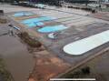 Water inundated GrainCorp's bunkers at Deniliquin last week. Photo courtesy of GrainCorp.