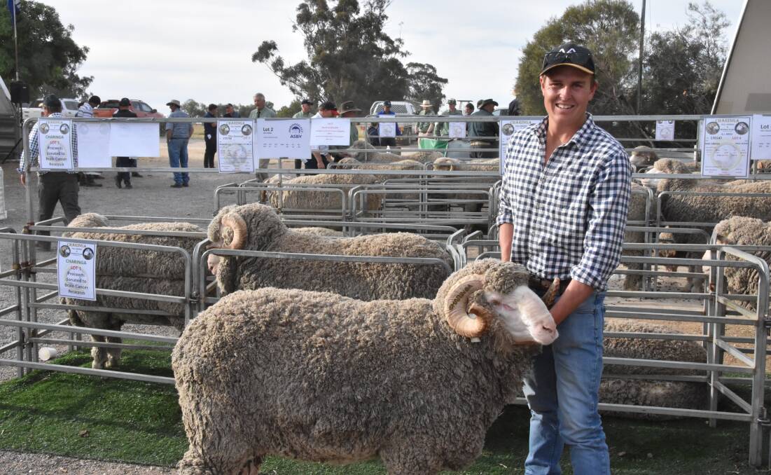 Angus Ashby, North Ashmore Merino Stud, Gulnare, in South Australia's Mid North, was a happy buyer at the Charinga / Banavie sale on Monday.