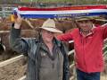 Sashed the best presented pen of the sale, Bluey Commins, Nunniong Herefords, Ensay, with Elders Bairnsdale livestock manager Morgan Davies.