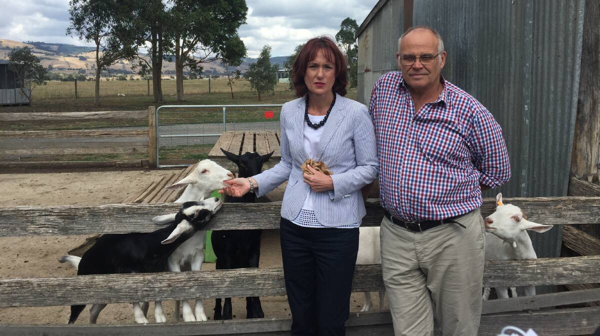 GIPPY GOAT: Eastern Victorian Nationals MP Melina Bath and Gippy Goat's John Gommans at the property.