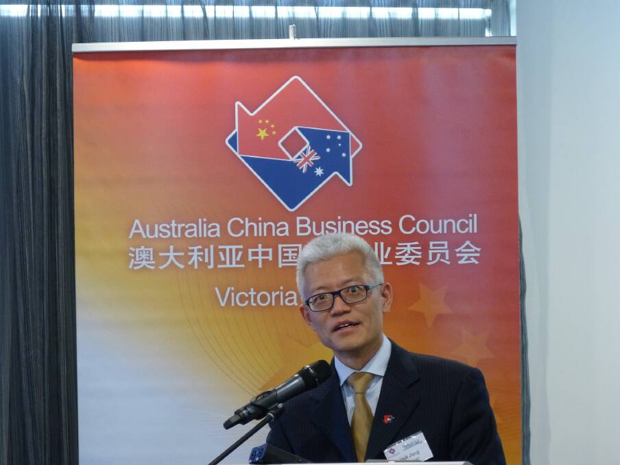 TROUBLED PAST: Tabro Meats chief executive Jack Jiang speaking at the Australia China Business Council luncheon in August 2015.