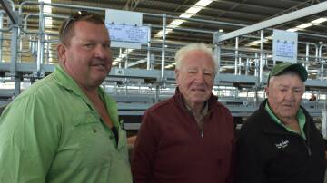 Craig Shirlow, Myrniong, Laurie O'Hanlon, Myrniong and livestock agent Tony Shanahan, Nutrien Ballarat, were buying replacements, at the female weaner sale. Mr O'Hanlon bought this pen of 22 Golden Grove heifers, pregnancy-tested-in-calf to Langi Kal Kal bulls, for $3040.