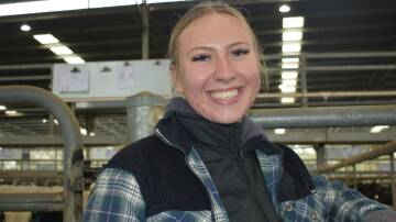 Canadian visitor Kalli Harasymchuk, Saskatoon, Saskatchewan, was at her first Australian store cattle sale. Her parents run INC Cattle Company, a Speckle Park stud, Cudworth, Saskatchwan. She's been here for eight months, helping her boyfriend on his Glenburn property and goes home in the next few days.