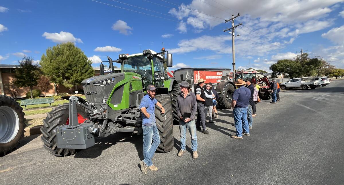 The latest farmer and landholder protest outside a transmission line community information session took place in Charlton. Picture supplied by Glenden Watts