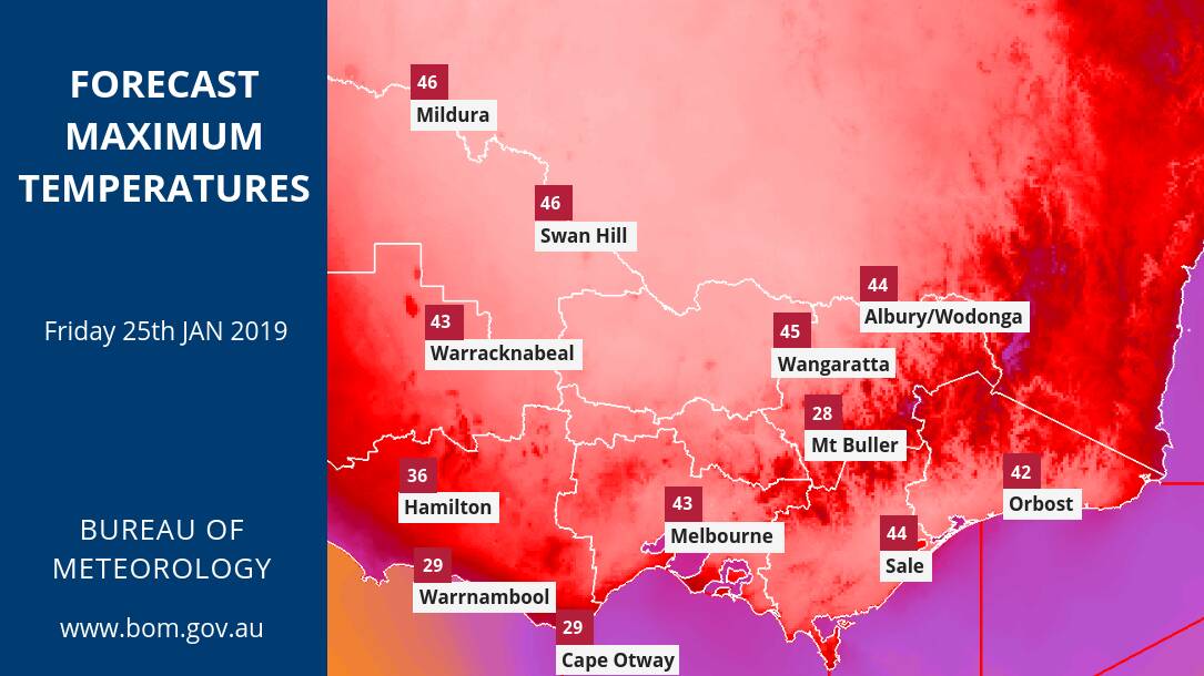 HIGH TEMPERATURES: Some of the temperatures, forecast for Friday. PHOTO: Bureau of Meteorology.